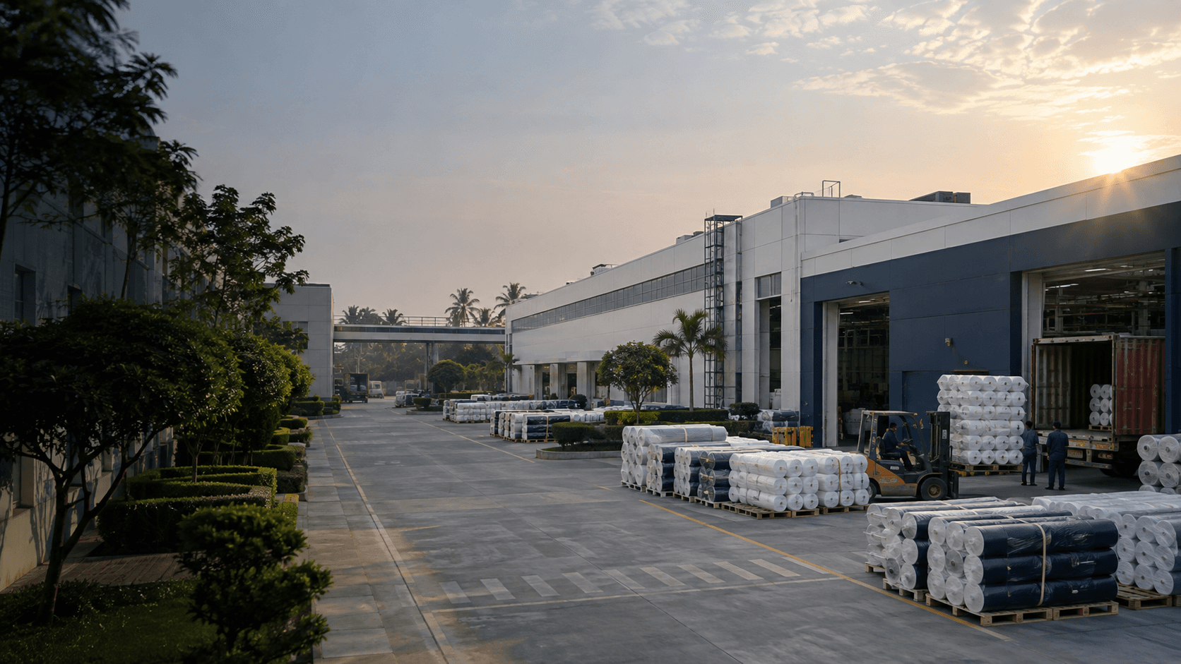 Contemporary industrial campus with manufacturing buildings